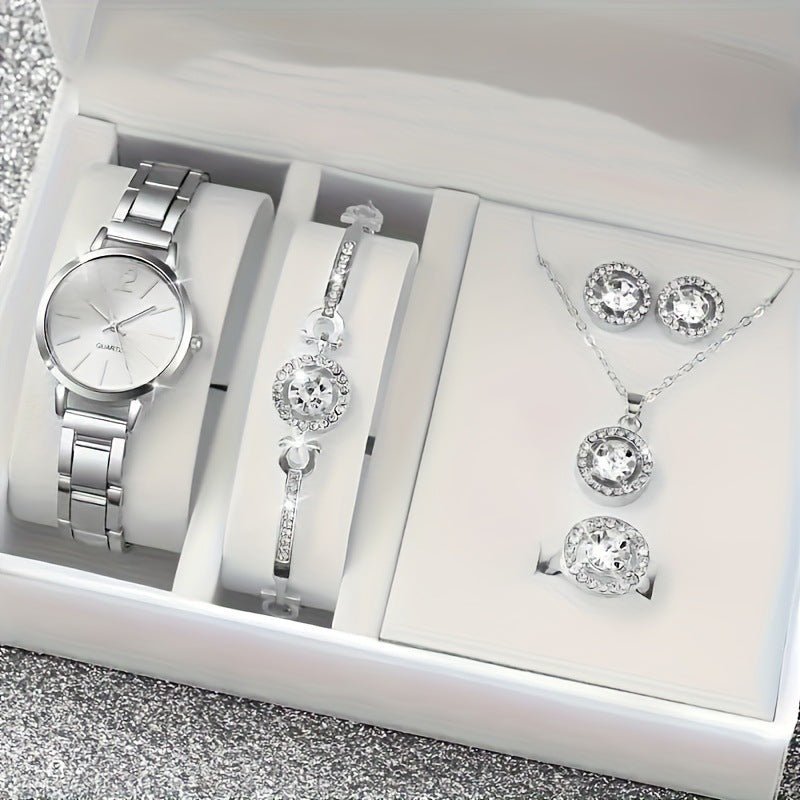 Small Silver Dial With Delicate Steel Strap, Five - piece Set For Women - VibraStore