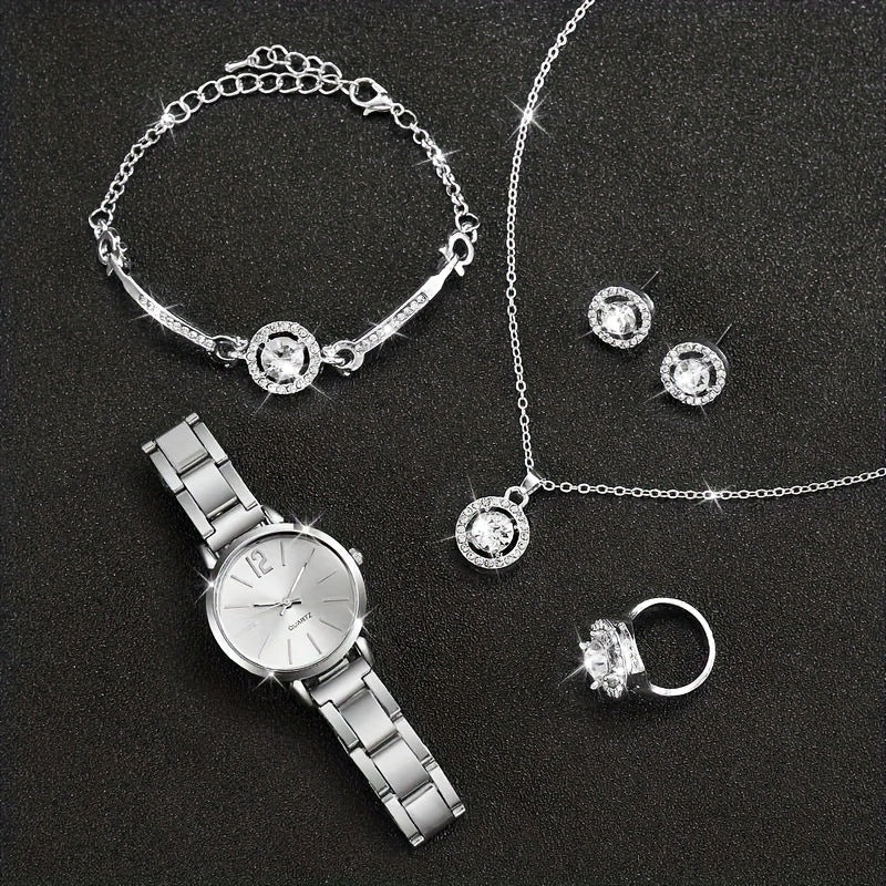 Small Silver Dial With Delicate Steel Strap, Five - piece Set For Women - VibraStore