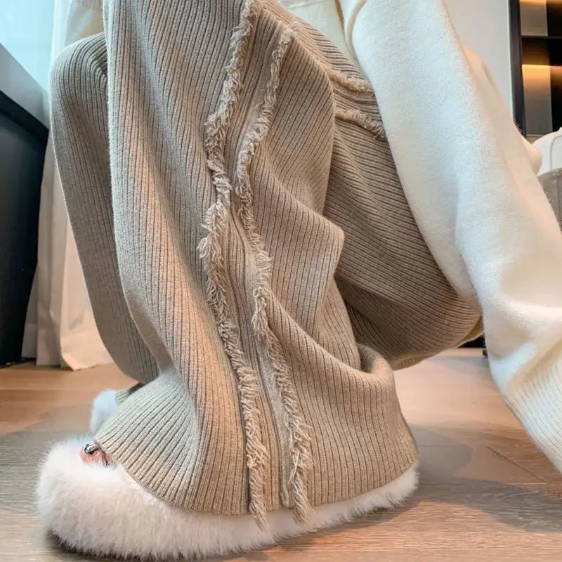 Smvp 2024Autumn Winter Casual Loose Ankle Length Trousers Lady Korean Raw Edge Drawstring Elastic Waist Slim Wide Leg Pant Women - VibraStore