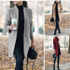 Solid Color Collar Woolen Coat - VibraStore
