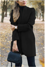 Solid Color Collar Woolen Coat - VibraStore