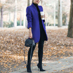 Solid Color Collar Woolen Coat - VibraStore
