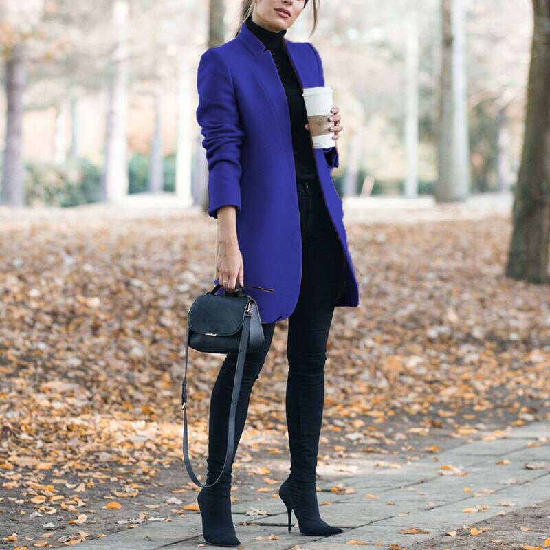 Solid Color Collar Woolen Coat - VibraStore