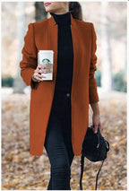 Solid Color Collar Woolen Coat - VibraStore