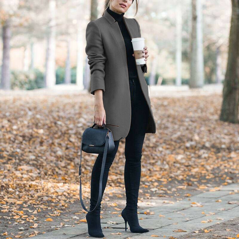 Solid Color Collar Woolen Coat - VibraStore