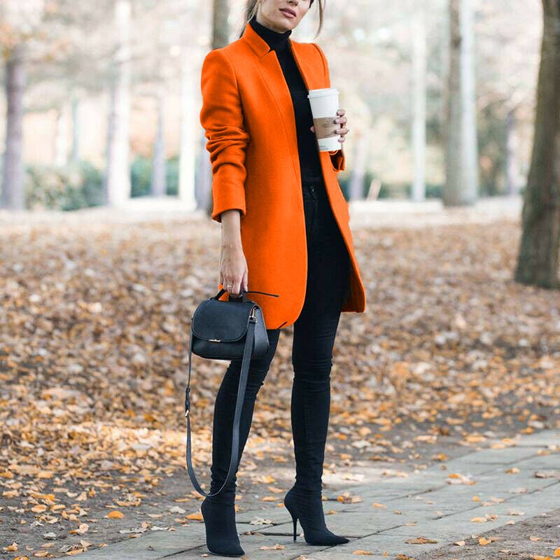 Solid Color Collar Woolen Coat - VibraStore