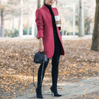 Solid Color Collar Woolen Coat - VibraStore