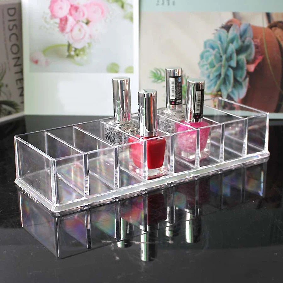 Soporte para esmalte de uñas con 8 ranuras, caja de rejilla acrílica transparente, soporte de exhibición de maquillaje para organizador de almacenamiento de cosméticos - VibraStore