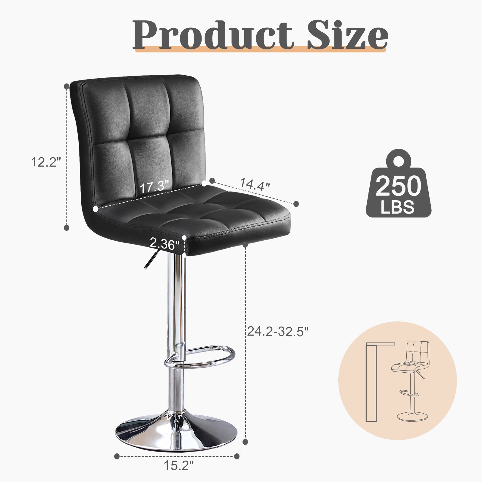 Square Cushion Bar Stool With Backrest - VibraStore