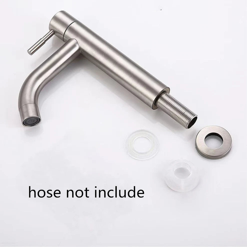 Stainless Steel Single Cold Water Tap Black Basin Fauct Silver Deck Mounted Lengthening and Raising Basin Sink Tap - VibraStore