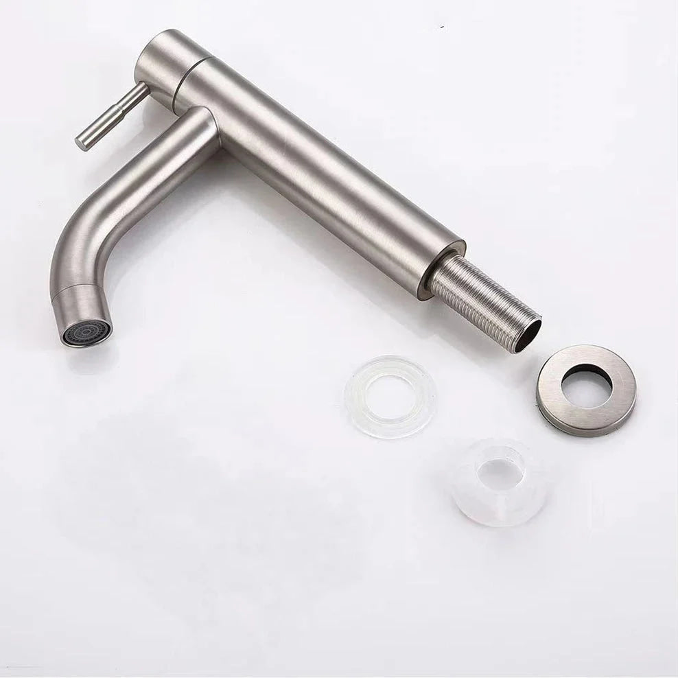 Stainless Steel Single Cold Water Tap Black Basin Fauct Silver Deck Mounted Lengthening and Raising Basin Sink Tap - VibraStore