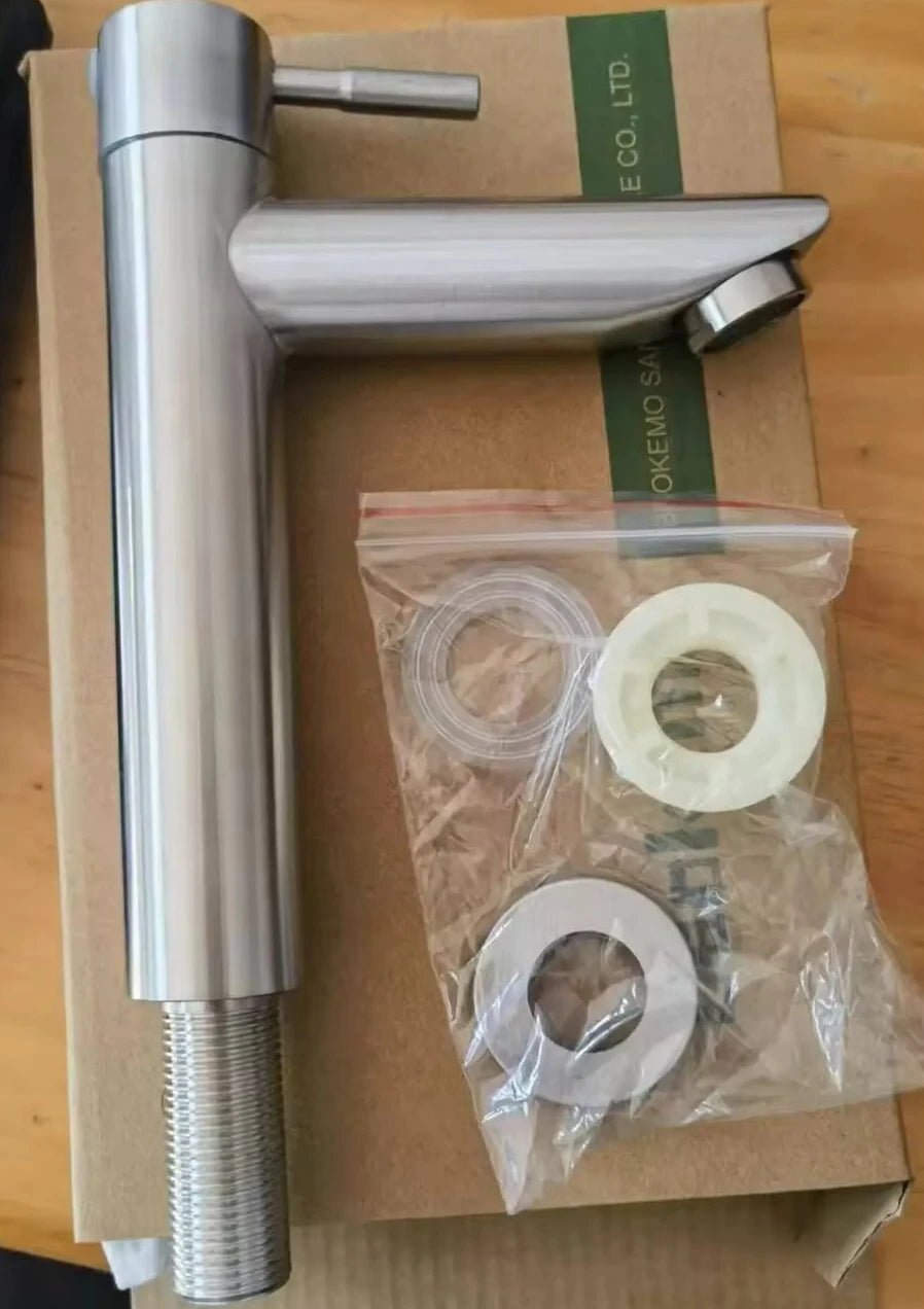 Stainless Steel Single Cold Water Tap Black Basin Fauct Silver Deck Mounted Lengthening and Raising Basin Sink Tap - VibraStore