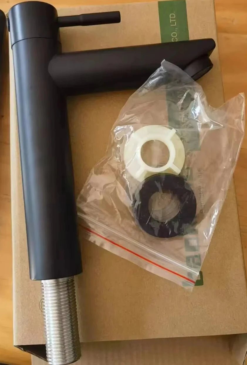 Stainless Steel Single Cold Water Tap Black Basin Fauct Silver Deck Mounted Lengthening and Raising Basin Sink Tap - VibraStore