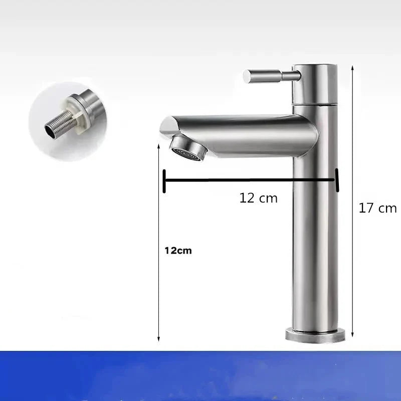 Stainless Steel Single Cold Water Tap Black Basin Fauct Silver Deck Mounted Lengthening and Raising Basin Sink Tap - VibraStore