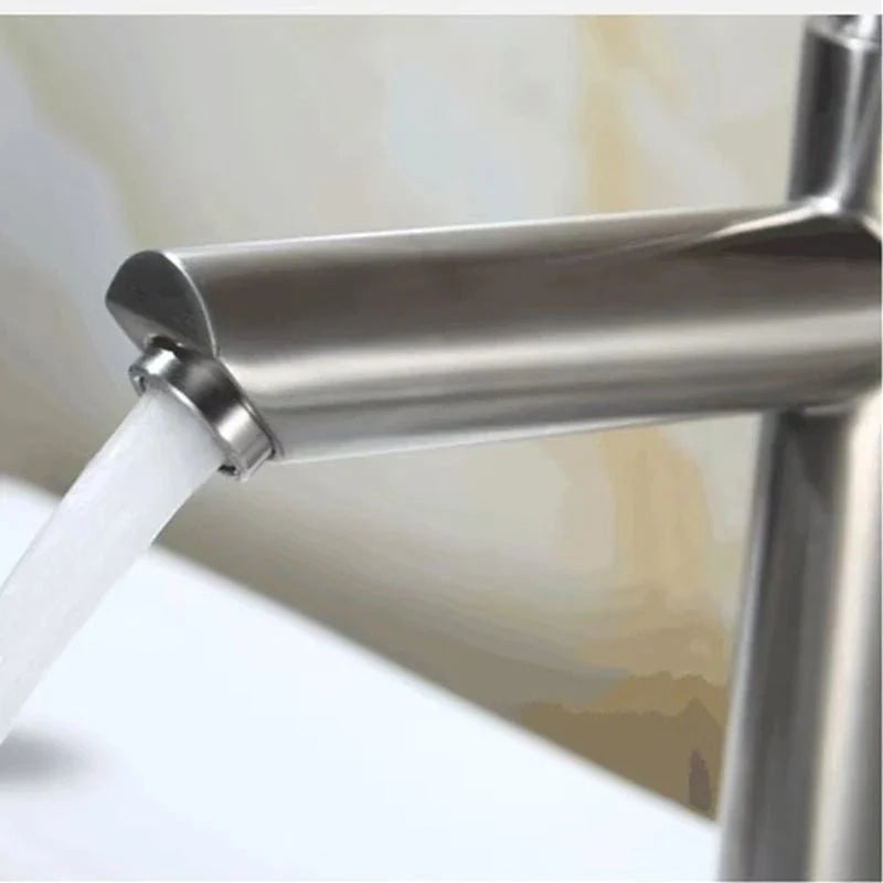 Stainless Steel Single Cold Water Tap Black Basin Fauct Silver Deck Mounted Lengthening and Raising Basin Sink Tap - VibraStore