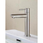 Stainless Steel Single Cold Water Tap Black Basin Fauct Silver Deck Mounted Lengthening and Raising Basin Sink Tap - VibraStore