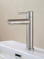 Stainless Steel Single Cold Water Tap Black Basin Fauct Silver Deck Mounted Lengthening and Raising Basin Sink Tap - VibraStore