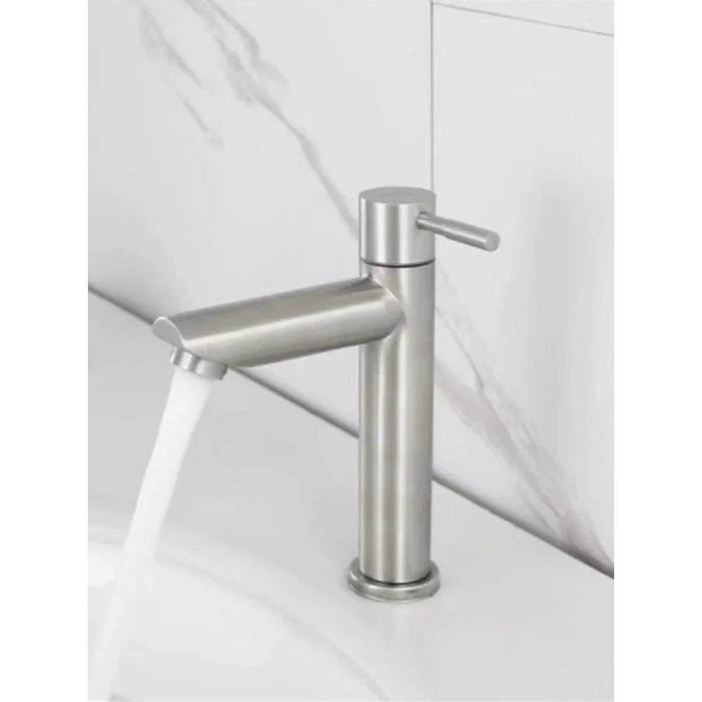 Stainless Steel Single Cold Water Tap Black Basin Fauct Silver Deck Mounted Lengthening and Raising Basin Sink Tap - VibraStore