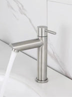 Stainless Steel Single Cold Water Tap Black Basin Fauct Silver Deck Mounted Lengthening and Raising Basin Sink Tap - VibraStore