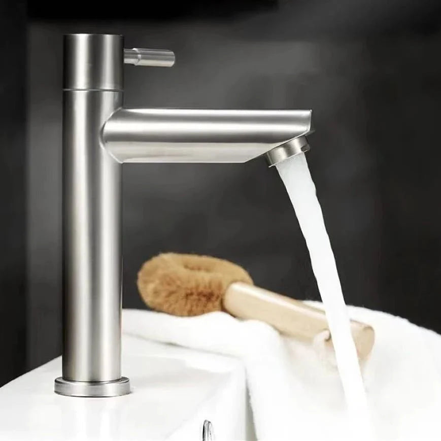 Stainless Steel Single Cold Water Tap Black Basin Fauct Silver Deck Mounted Lengthening and Raising Basin Sink Tap - VibraStore