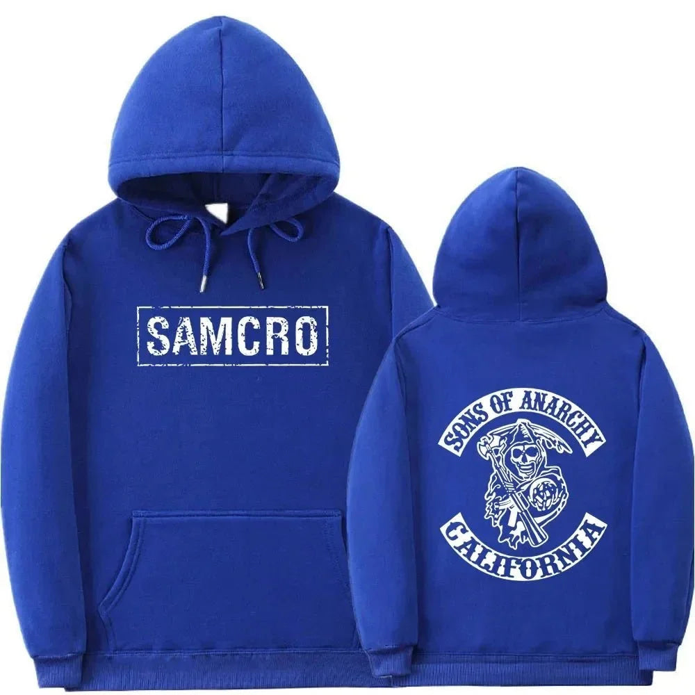 Sudadera con capucha con estampado de doble cara Tops Sons of Anarchy SAMCRO hombres mujeres diseño de marca de moda pulóver sudaderas con capucha de lana de algodón - VibraStore