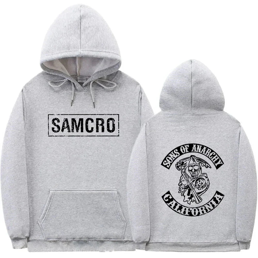 Sudadera con capucha con estampado de doble cara Tops Sons of Anarchy SAMCRO hombres mujeres diseño de marca de moda pulóver sudaderas con capucha de lana de algodón - VibraStore