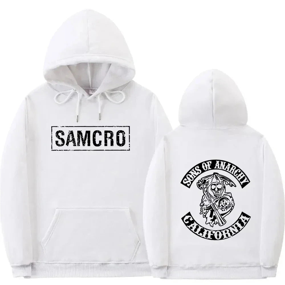 Sudadera con capucha con estampado de doble cara Tops Sons of Anarchy SAMCRO hombres mujeres diseño de marca de moda pulóver sudaderas con capucha de lana de algodón - VibraStore