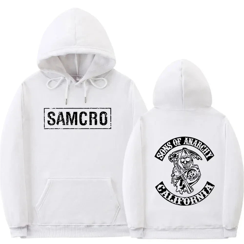 Sudadera con capucha con estampado de doble cara Tops Sons of Anarchy SAMCRO hombres mujeres diseño de marca de moda pulóver sudaderas con capucha de lana de algodón - VibraStore