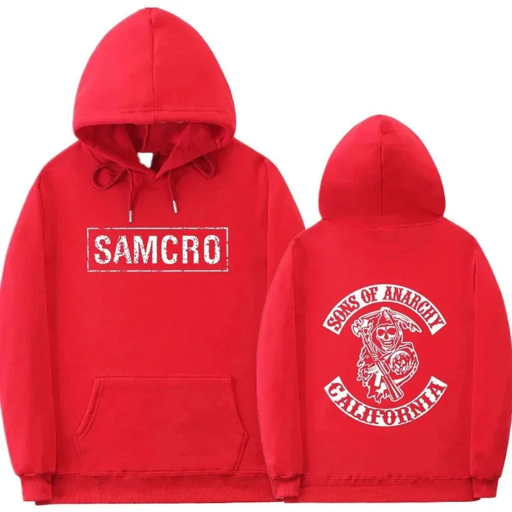 Sudadera con capucha con estampado de doble cara Tops Sons of Anarchy SAMCRO hombres mujeres diseño de marca de moda pulóver sudaderas con capucha de lana de algodón - VibraStore