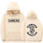 Sudadera con capucha con estampado de doble cara Tops Sons of Anarchy SAMCRO hombres mujeres diseño de marca de moda pulóver sudaderas con capucha de lana de algodón - VibraStore