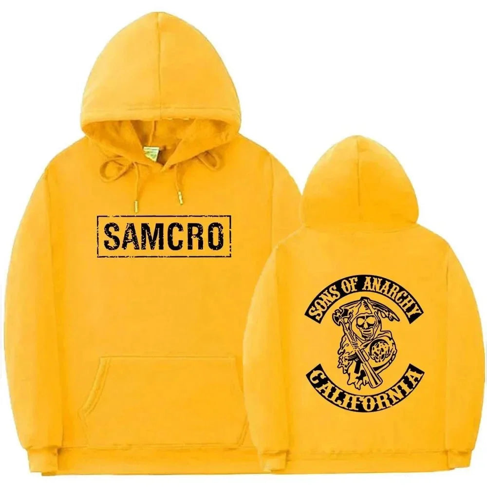 Sudadera con capucha con estampado de doble cara Tops Sons of Anarchy SAMCRO hombres mujeres diseño de marca de moda pulóver sudaderas con capucha de lana de algodón - VibraStore