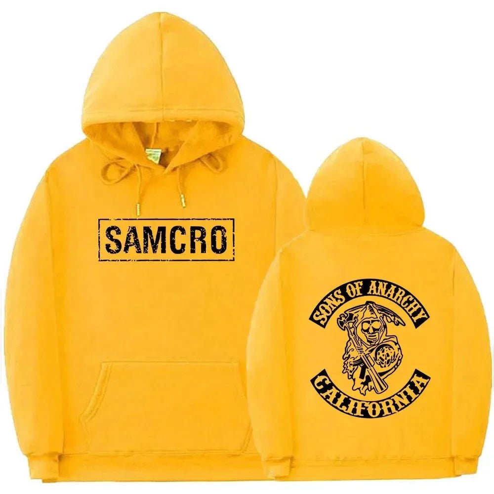 Sudadera con capucha con estampado de doble cara Tops Sons of Anarchy SAMCRO hombres mujeres diseño de marca de moda pulóver sudaderas con capucha de lana de algodón - VibraStore