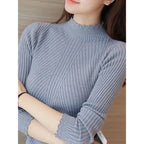 suéter de manga larga de punto parte baja sólido jerseys raya mujer Casual suéter invierno - VibraStore