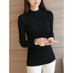 suéter de manga larga de punto parte baja sólido jerseys raya mujer Casual suéter invierno - VibraStore
