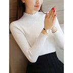 suéter de manga larga de punto parte baja sólido jerseys raya mujer Casual suéter invierno - VibraStore