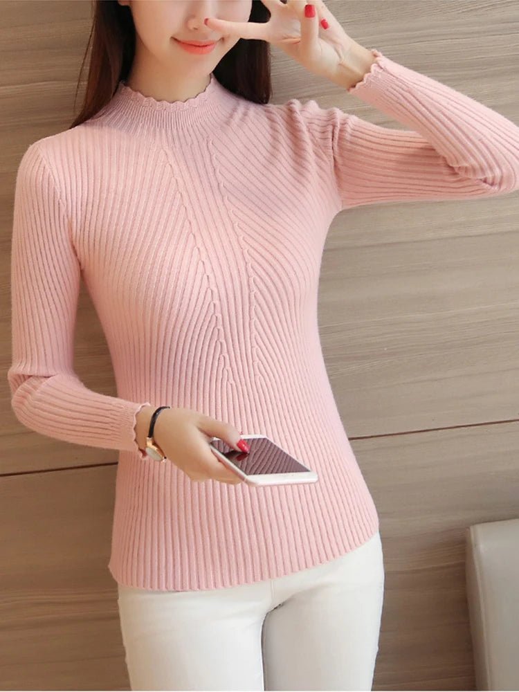 suéter de manga larga de punto parte baja sólido jerseys raya mujer Casual suéter invierno - VibraStore
