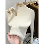 Suéter de punto de cuello alto para mujer, jerséis acanalados, suéteres básicos de otoño e invierno para mujer, Tops suaves y cálidos - VibraStore
