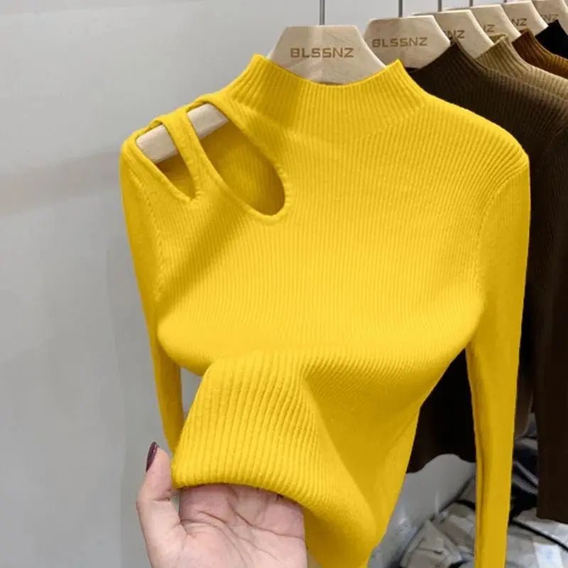 Suéter de punto de cuello alto para mujer, jerséis acanalados, suéteres básicos de otoño e invierno para mujer, Tops suaves y cálidos - VibraStore