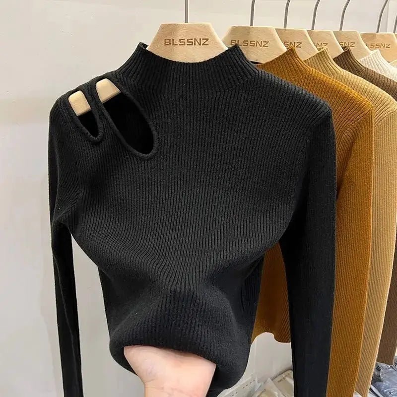 Suéter de punto de cuello alto para mujer, jerséis acanalados, suéteres básicos de otoño e invierno para mujer, Tops suaves y cálidos - VibraStore