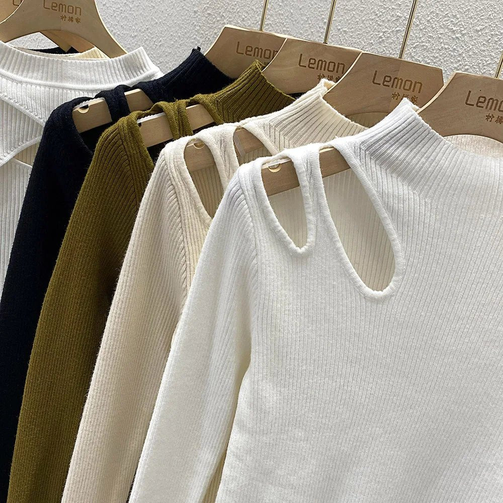 Suéter de punto de cuello alto para mujer, jerséis acanalados, suéteres básicos de otoño e invierno para mujer, Tops suaves y cálidos - VibraStore