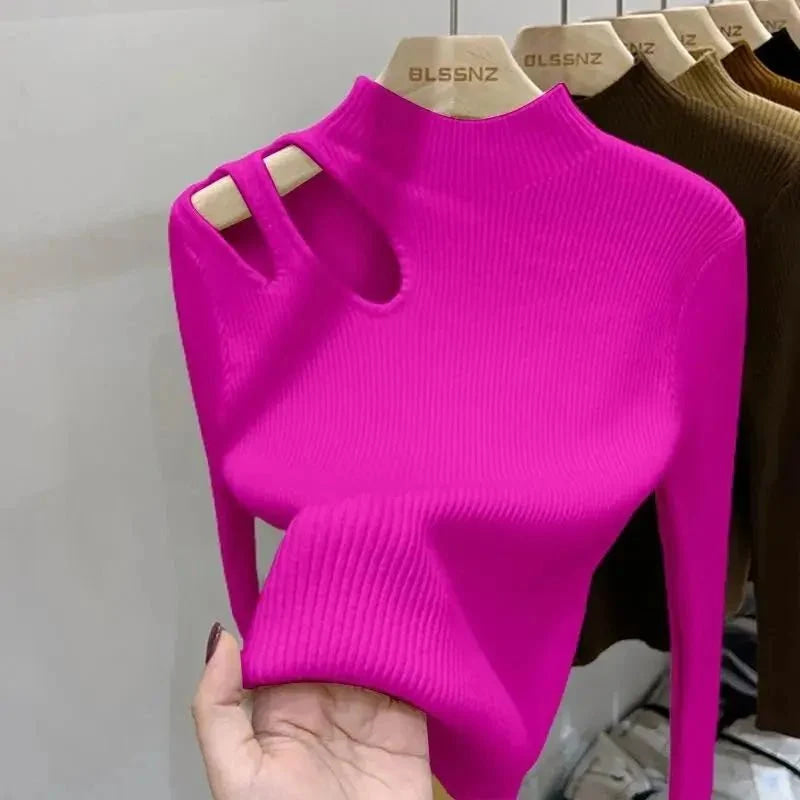 Suéter de punto de cuello alto para mujer, jerséis acanalados, suéteres básicos de otoño e invierno para mujer, Tops suaves y cálidos - VibraStore