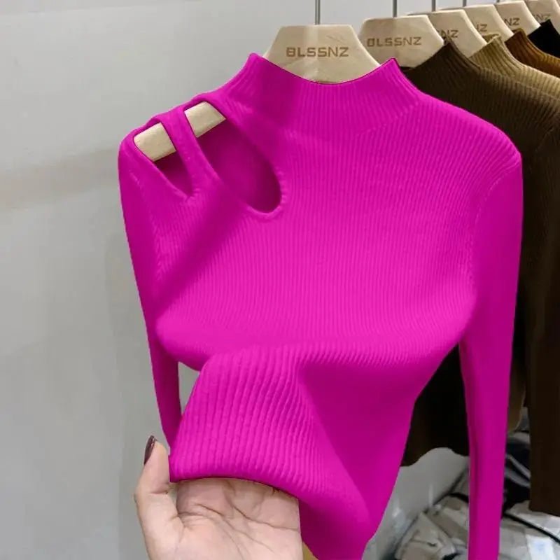 Suéter de punto de cuello alto para mujer, jerséis acanalados, suéteres básicos de otoño e invierno para mujer, Tops suaves y cálidos - VibraStore