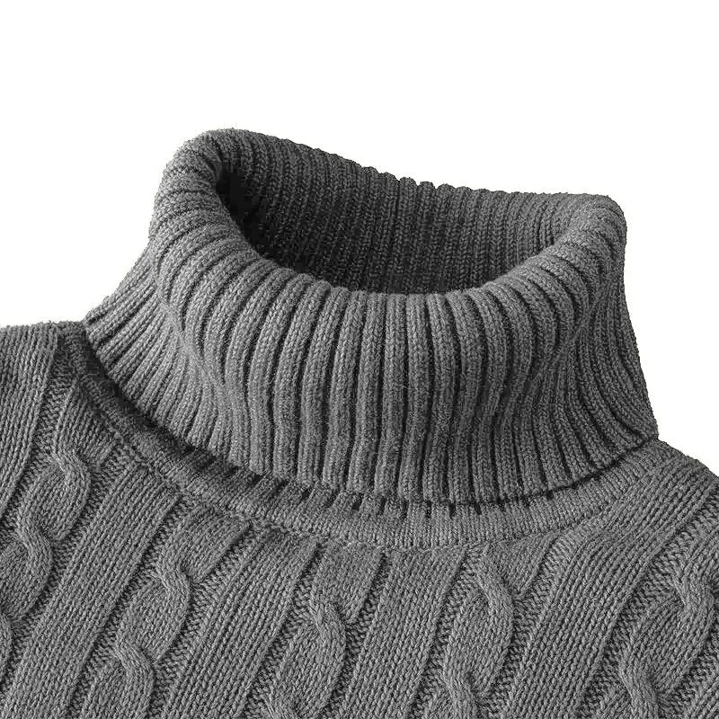Suéteres de punto de manga larga de otoño para hombre, suéter de cuello alto ajustado para hombre, Jersey informal, suéter acanalado ligero - VibraStore