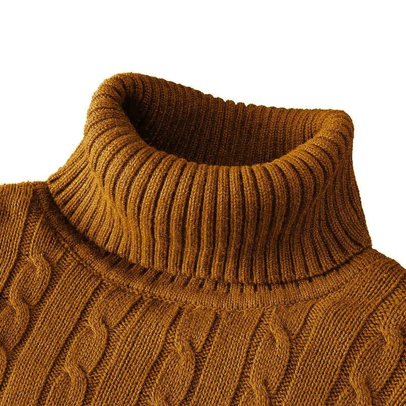 Suéteres de punto de manga larga de otoño para hombre, suéter de cuello alto ajustado para hombre, Jersey informal, suéter acanalado ligero - VibraStore