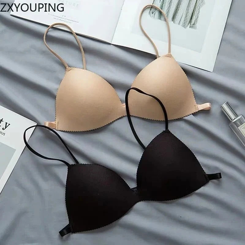 Sujetador sin aros para mujer, sujetador Sexy con parte de atrás bonita, copa triangular fina sin costuras, conjunto de sujetador de realce de pecho pequeño, 2 uds. - VibraStore