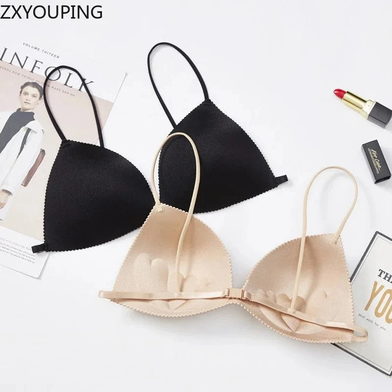 Sujetador sin aros para mujer, sujetador Sexy con parte de atrás bonita, copa triangular fina sin costuras, conjunto de sujetador de realce de pecho pequeño, 2 uds. - VibraStore