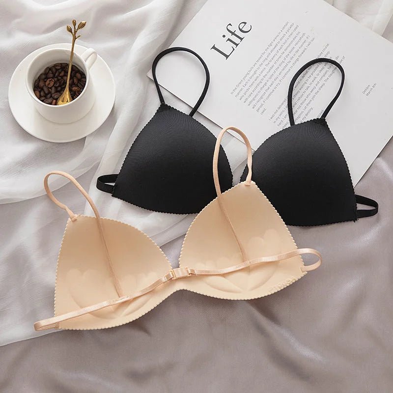 Sujetador sin aros para mujer, sujetador Sexy con parte de atrás bonita, copa triangular fina sin costuras, conjunto de sujetador de realce de pecho pequeño, 2 uds. - VibraStore