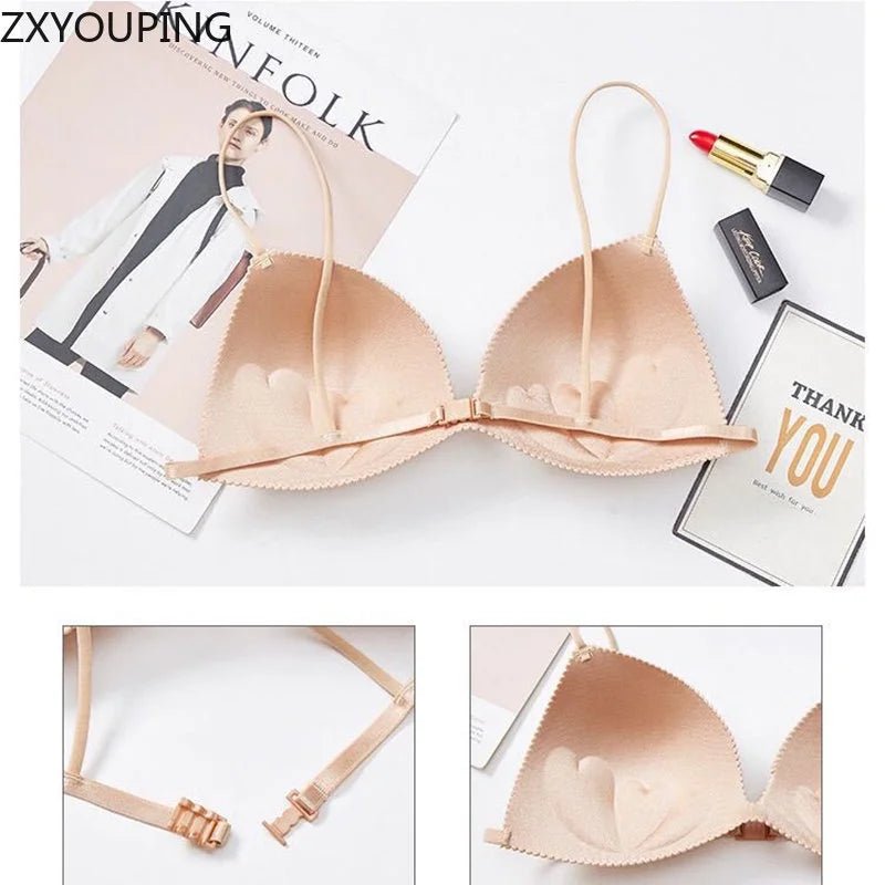 Sujetador sin aros para mujer, sujetador Sexy con parte de atrás bonita, copa triangular fina sin costuras, conjunto de sujetador de realce de pecho pequeño, 2 uds. - VibraStore