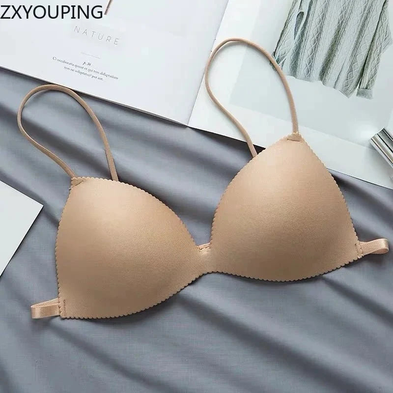 Sujetador sin aros para mujer, sujetador Sexy con parte de atrás bonita, copa triangular fina sin costuras, conjunto de sujetador de realce de pecho pequeño, 2 uds. - VibraStore