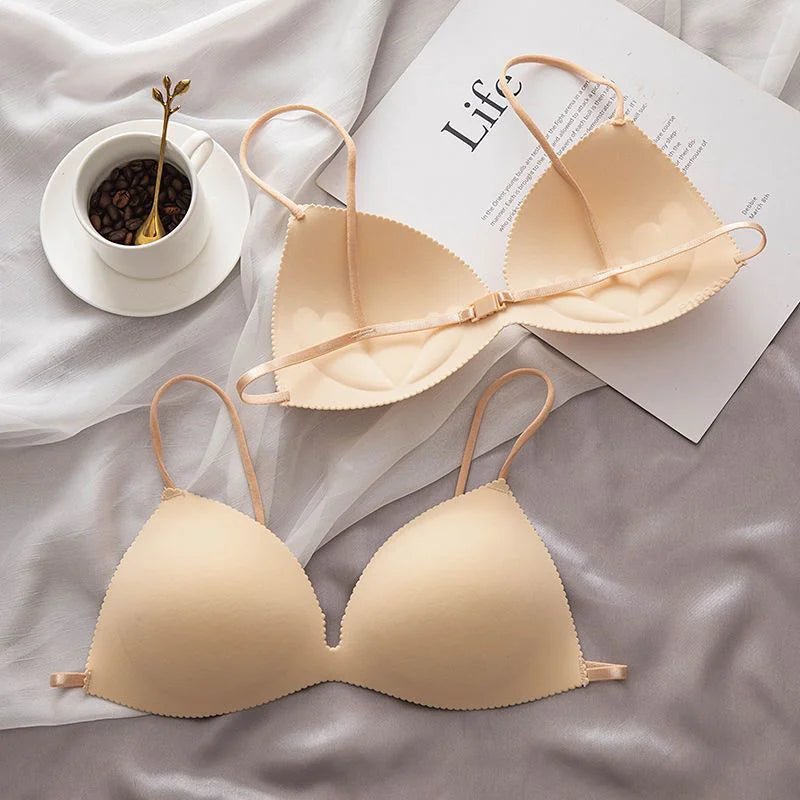 Sujetador sin aros para mujer, sujetador Sexy con parte de atrás bonita, copa triangular fina sin costuras, conjunto de sujetador de realce de pecho pequeño, 2 uds. - VibraStore